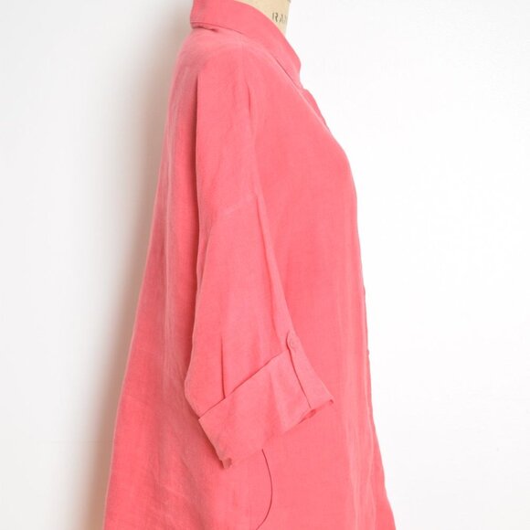 Chicos linen tunic top salmon pink long shirt blouse jacket button up 1 L XL - Picture 5 of 8
